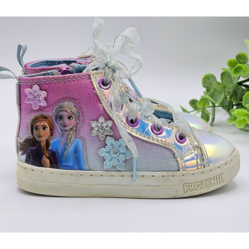 Frozen 2 High Top Sneakers Girl's 8 Multicolor Elsa Anna Disney Lace Tie Zip Sid